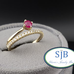 Ruby Rings, 14k Ruby & Diamond Rings, 14k Yellow Gold Ruby and Diamond Ring, Ruby Stacking Rings, July Birthstone Jewelry, Size 6.5, #R1223