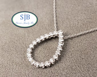 Diamond Pendants, 14k Diamond Necklace, 14k White Gold Diamond Pendant, 18" Diamond Halo Necklace, 1ct Pendants, Anniversary Jewelry, #P1217