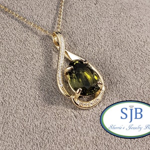 Green Tourmaline Pendants, 14k Yellow Gold Oval Green Tourmaline & Diamond Halo Pendant, Green Gemstone Pendants, October Birthstone, #P1334