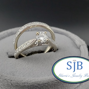 2-teiliges Vintage Diamant Ring Set, 14k Weißgold Diamant Verlobungsring & passender Diamant Ehering, Größe 5,75 #C947