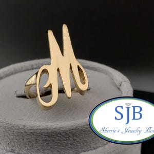 Vintage Gold Statement Rings, Vintage 14k Yellow Gold &quot;M&quot; Monogram Ring, 14k Gold Initial Rings, Unique Vintage Rings, Size 7.75, #C4936