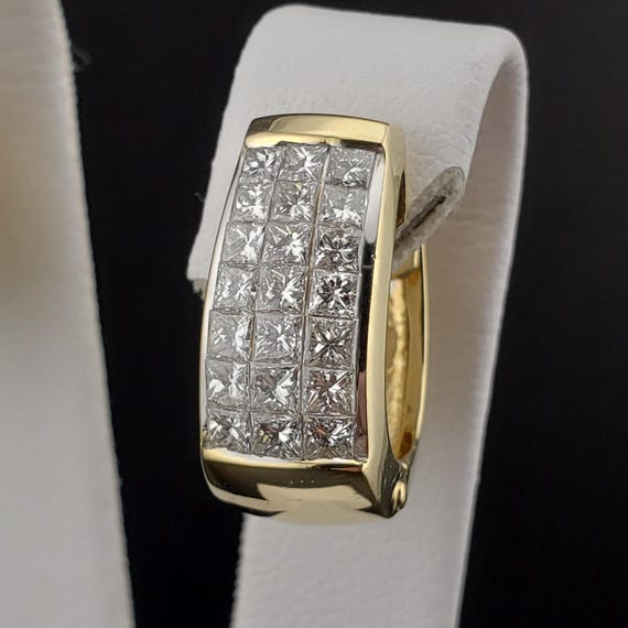 Diamond Earrings, Vintage Diamond Hoops, Vintage 18k Yellow Gold Princess Cut Diamond Hinged Hoop Earrings, Diamond Statement Hoops, #C4329 View 5