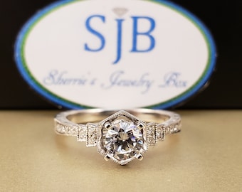 Engagement Ring, 14k White Gold Vintage Inspired Diamond Engagement Ring, Anniversary Ring, Simi Mount Ring, Stacking Ring, Size 5.25 #WD738