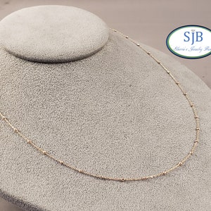 14k Rose Gold Chains, 14k Rose Gold Cable Chain With Faceted Beads, 16&quot; Pendant Chains, Rose Gold Jewelry, #CH819