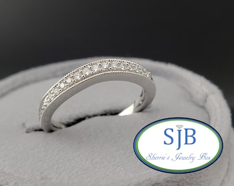 Diamond Bands, 14k White Gold Diamond Wedding Bands, Contoured Diamond Shadow Bands, Stackable Rings, Anniversary Rings, Size 6.5, #WD601