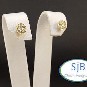 Diamond Earrings, 14k Diamond Studs, 14k Yellow Gold Diamond Halo Stud Earrings, Round Diamond Stud Earrings, Stud Style Earrings, #E1644