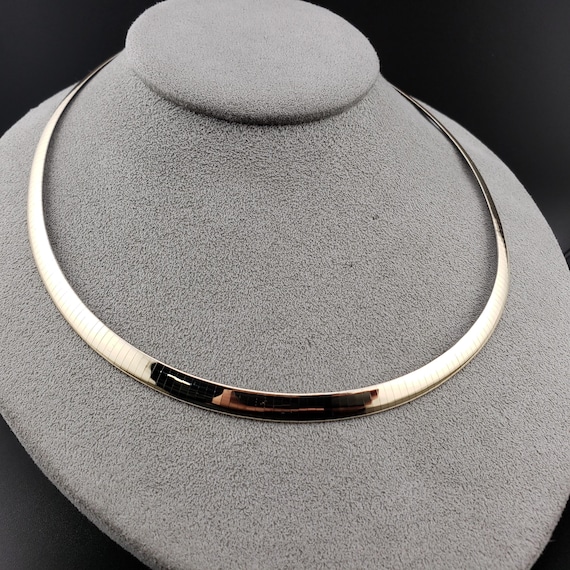 Vintage 14k Two Tone Omega Chain, Vintage 14k White & Yellow Gold Reversible Omega Chain, 17.5" 6mm Domed Omega Collar Necklace, #C5934 View 3
