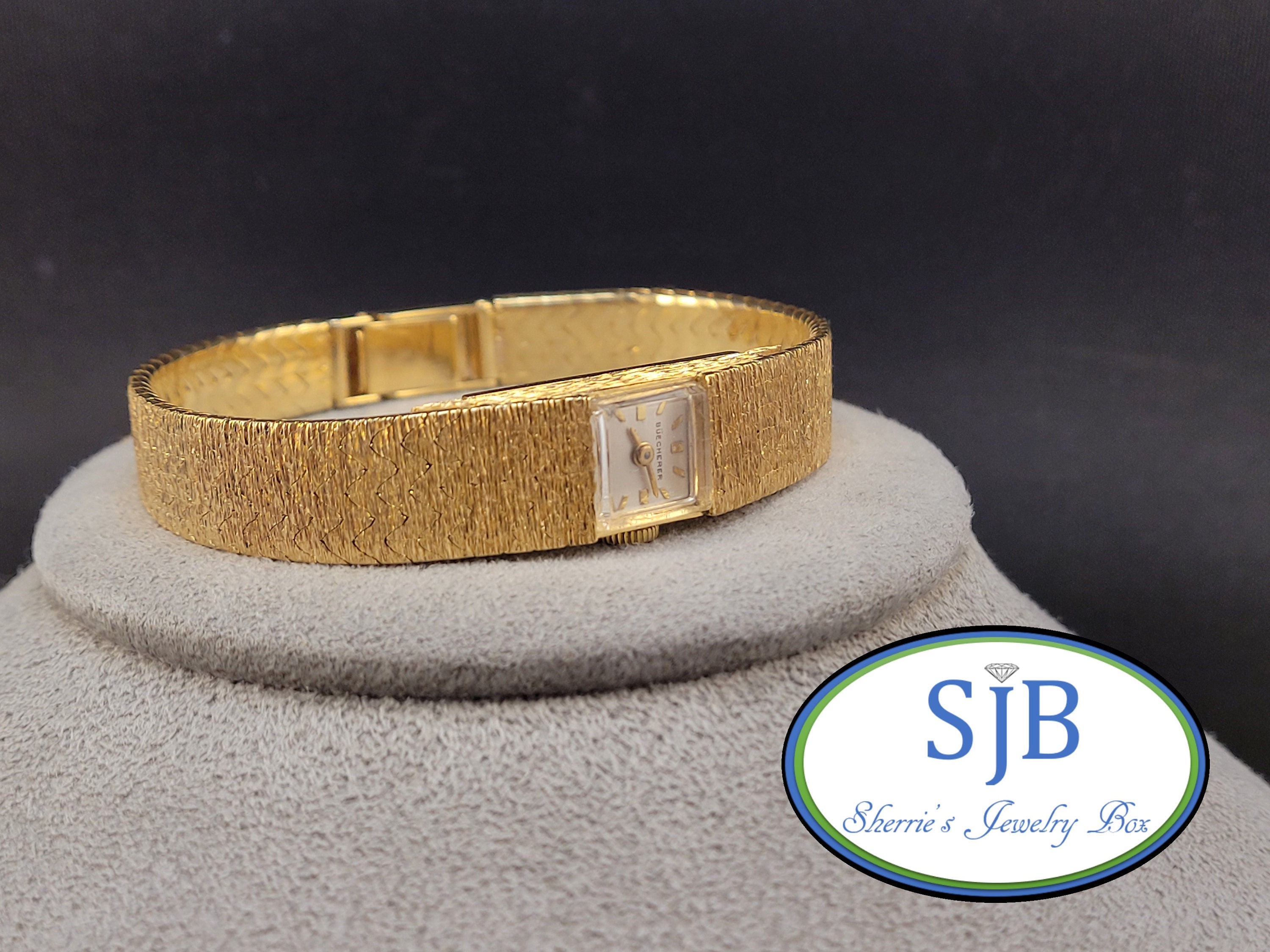 Vintage 18k Golduhren, 18k Gelbgold Bucherer Uhr mit quadratischem