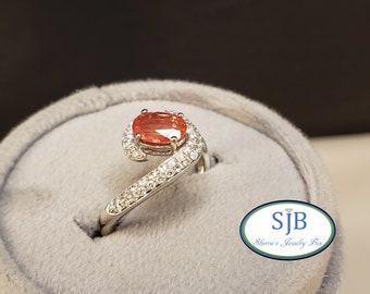 Anillo de piedra solar de Oregón, anillo de compromiso de diamantes y piedra solar de Oregón de oro blanco de 14 k, anillo de declaración de piedra solar de 14 k, gema del estado de Oregón, tamaño 7, #R436