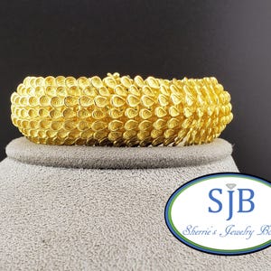 Vintage 18k Statement Bracelets, Vintage 18k Yellow Gold Flexible Scale Texture Link Bracelet, Italian Heavy Bold Gold Bracelets, #C5140