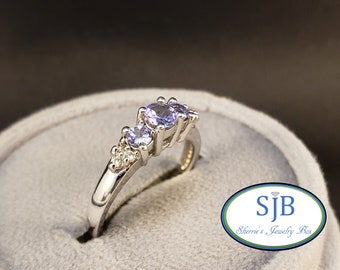 Tanzanite Rings, 14k Tanzanite & Diamond Ring, 14k White Gold Tanzanite and Diamond Ring, Stacking Rings, December Birthstone, Size 7, #R297