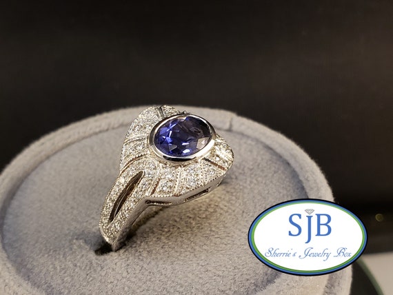 Iolite Rings 14k White Gold Iolite Diamond Halo Rings Vintage Inspired 14k White Gold Iolite and Diamond Statement Ring Size 7 R340 Etsy Canada