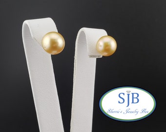 Pearl Stud Earrings, Golden Pearl Studs, 14k Yellow Gold Golden South Sea Pearl Stud Earrings, June Birthstones, Bridal Jewelry, #E1859