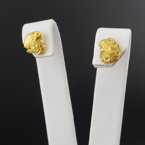 Gold Nugget Earrings, Vintage Gold Nugget Studs, … - image 3