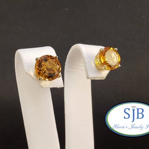 Citrine Earrings, Citrine Studs, 14k Citrine Stud Earrings, 14k Yellow Gold Citrine Earrings, Yellow Stone Studs, November Birthstones #E536