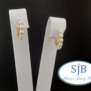 Pearl Hoop Earrings, 14k Yellow Gold White Pearl Hinged Hoop Earrings, Pearl Huggie Hoops, Pearl Bridal Earrings, June Birthstones, #E1572