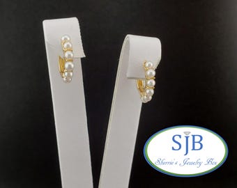 Pearl Hoop Earrings, 14k Yellow Gold White Pearl Hinged Hoop Earrings, Pearl Huggie Hoops, Pearl Bridal Earrings, June Birthstones, #E1572
