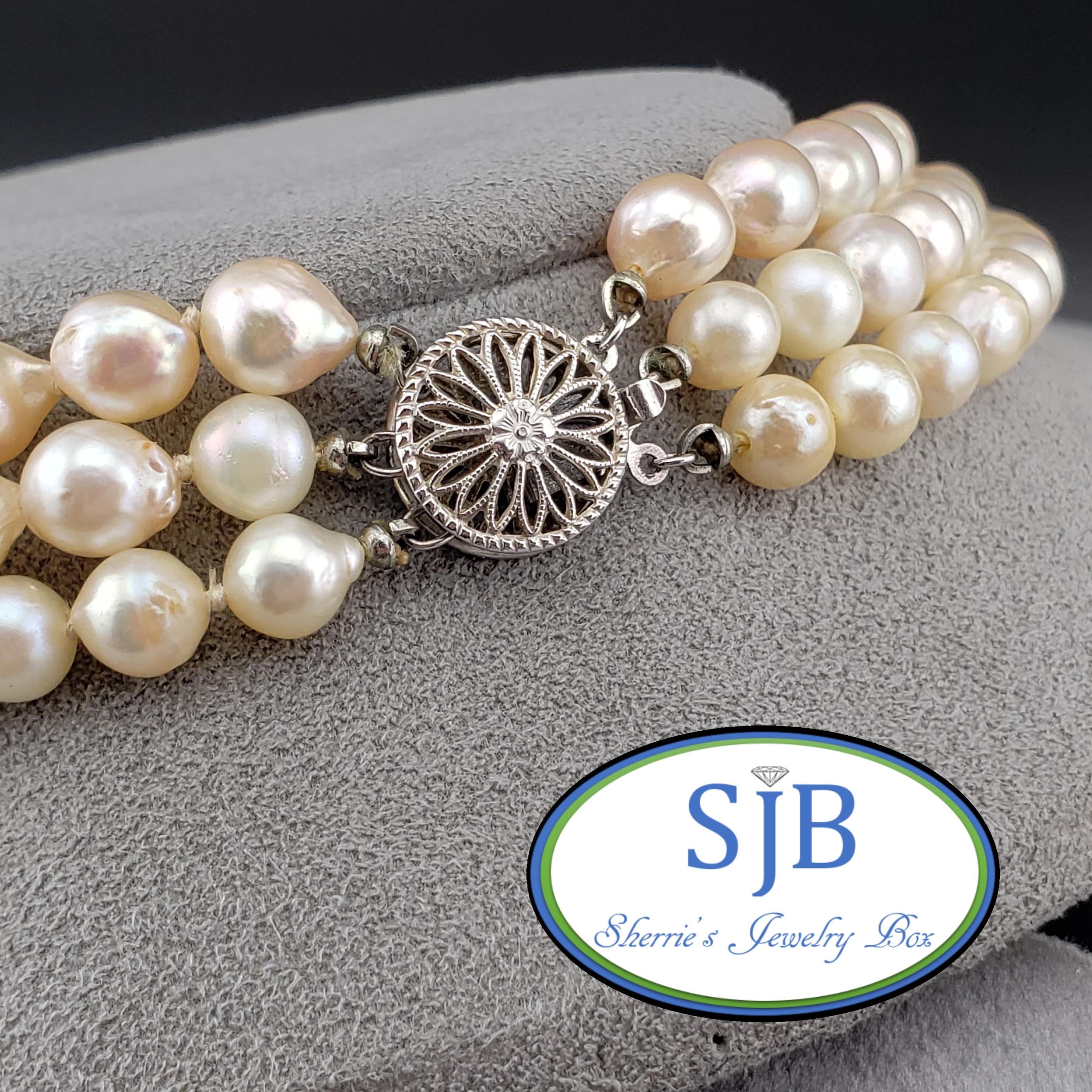 Vintage Triple Pearl Strand Necklace, 16.5