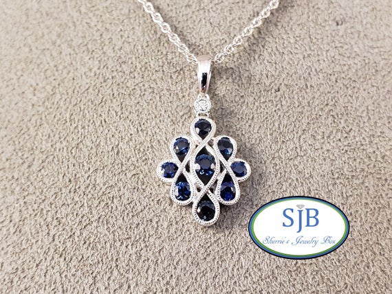 アクセサリー sapphire pendant Sapphire Pendant, 14k Blue Sapphire Necklace, 14k White Gold Blue