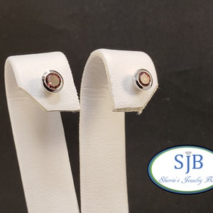 Pink Tourmaline Earrings, 10k White Gold Pink Tourmaline Stud Earrings, Bezel Set Pink Gemstone Studs, October Birthstone Earrings, #E1374