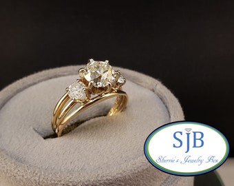 Engagement Rings, Vintage 14k Diamond Engagement Ring, 14k Yellow Gold Diamond Anniversary Ring, 3 Stone Anniversary Rings, Size 7.5+ #C2856