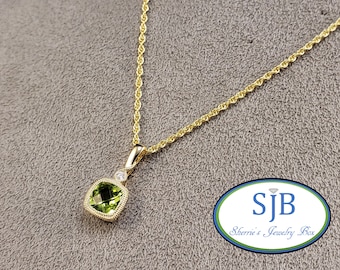 Peridot Pendants, 14k Peridot & Diamond Pendants, 14k Yellow Gold Peridot Pendant With 18" 14k Gold Chain, August Birthstone Jewelry, #P1384