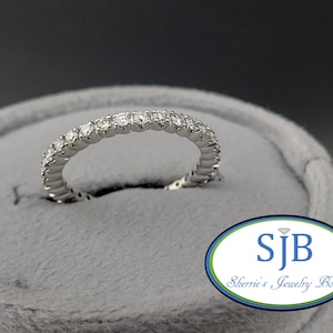 Vintage Diamond Band, Vintage 14k White Gold Diamond Eternity Band, Stackable Diamond Anniversary Bands, April Birthstones, Size 4.75 #C4409