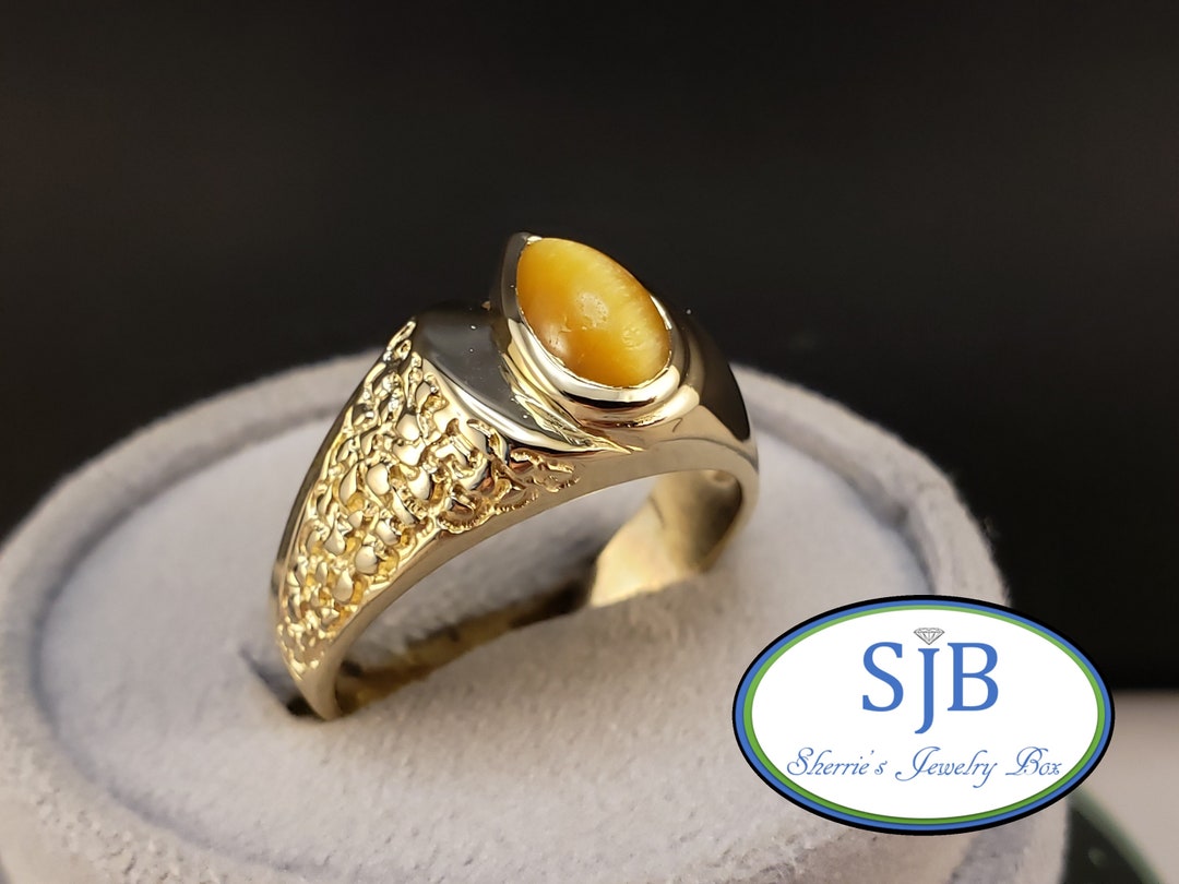 Tiger Eye Rings, Vintage Nugget Rings, Vintage 14k Yellow Gold