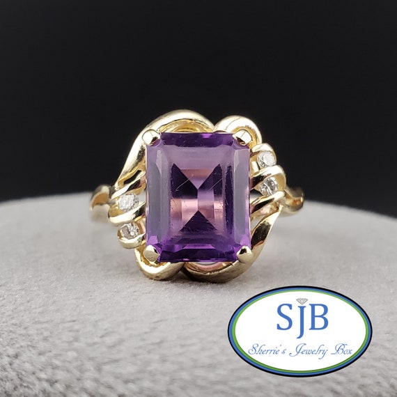 Amethyst Rings, Vintage Emerald Cut Amethyst Ring… - image 6