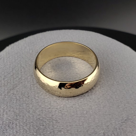 Wide Gold Wedding Bands, 14k Yellow Gold Hammered… - image 7