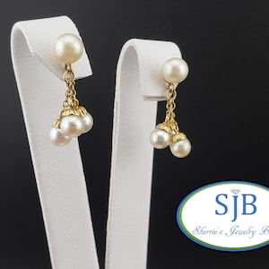Pearl Earrings, Vintage 14k Pearl Drop Earrings, Vintage 14k Yellow Gold Pearl Dangle Drop Earrings, Bridal Jewelry, June Birthstone, #C3231