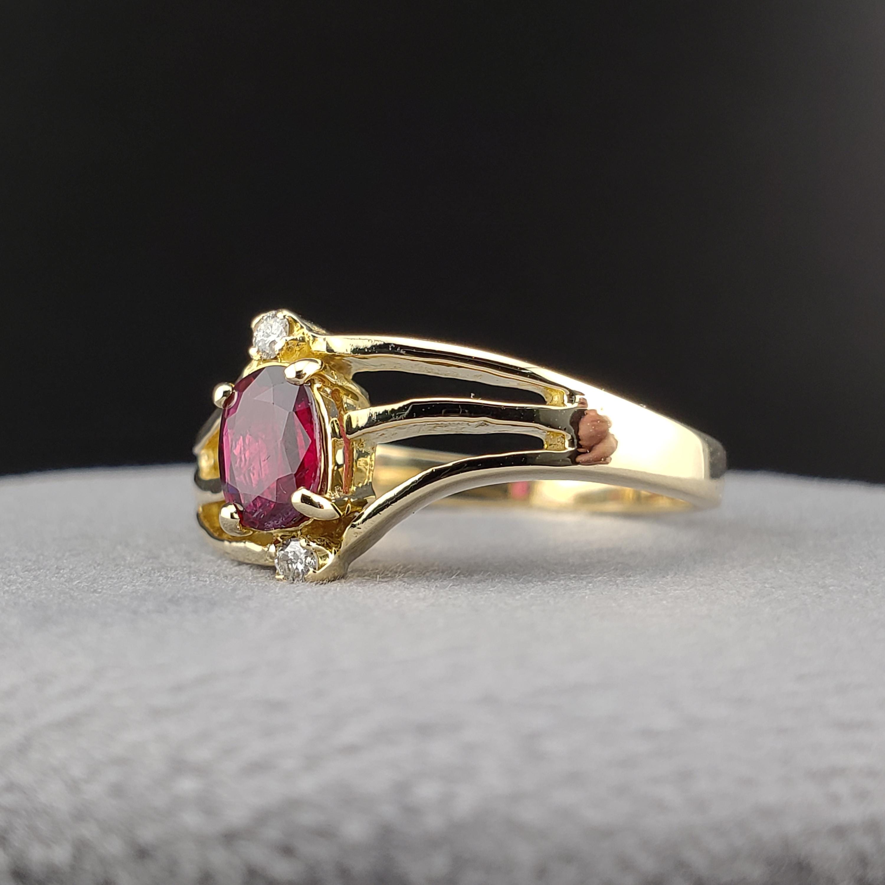 Ruby Stackable Aniversary Rings Vintage Ruby Rings, Vintage 14k Yellow Gold Oval Ruby & Diamond 3 Stone ...