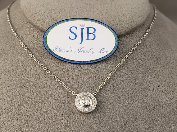 Diamond Pendant, Diamond Halo Pendant, 14k White G