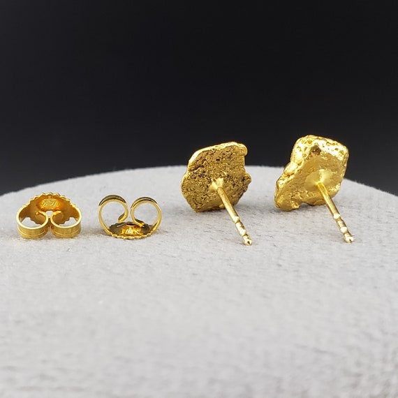 Gold Nugget Earrings, Vintage Gold Nugget Studs, … - image 8