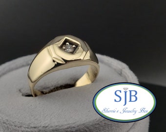 Diamond Rings, Mens Vintage Diamond Rings, Vintage 10k Yellow Gold Men's Diamond Statement Ring, Mens Anniversary Rings, Size 10.25, #C3777