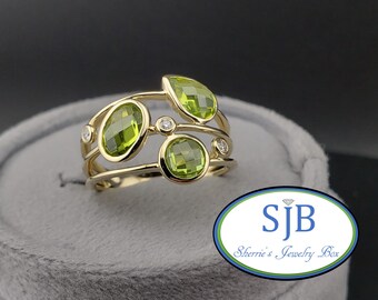 Peridot Rings, 14k Peridot & Diamond Ring, 14k Yellow Gold Peridot and Diamond Ring, August Birthstones, Stackable Rings, Size 7, #R1092
