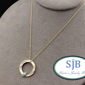 Blue Topaz and Diamond Pendants, 14k Yellow Gold Bezel Set Marquise Blue Topaz & Diamond Halo Pendant with Chain, Layering Necklaces, #P1641