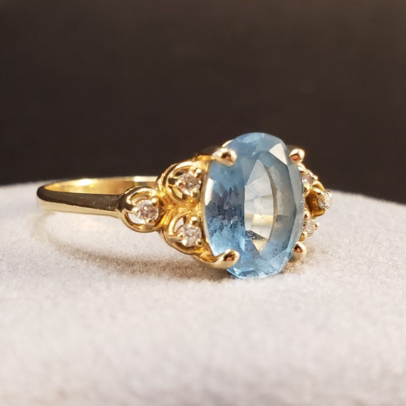 Blue Topaz Rings, 14k Yellow Gold Blue Topaz & Di… - image 7