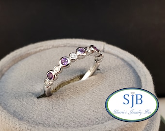 Amethyst-Bänder, 14k Amethyst-Bänder, 14k Amethyst- und Diamantringe, Amethyst- und Diamant-Lünette, #R773