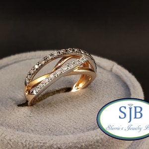 Anelli di diamanti, anello di diamanti in oro rosa 14k, fascia in oro rosa 14k con diamanti bianchi e cioccolato, anelli per anniversario, fasce impilabili, misura 6,5, #R1052