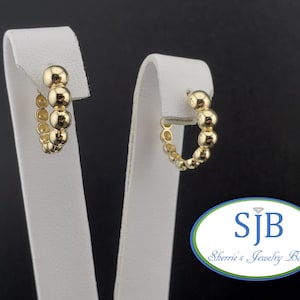 Gold Hoops, 14k Gold Hoops, 14k Yellow Gold Graduating Bead Look Latchback Hoop Earrings, Unique Huggie Style Hoops, Bubble Hoops, #E1958