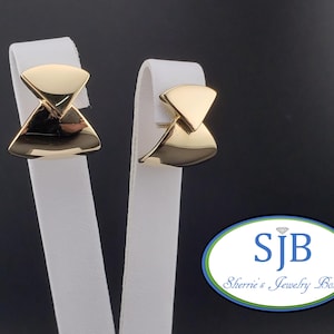 Vintage gouden oorbellen, vintage 18k statement oorbellen, 18k geelgouden dikke geometrische halve ringstekers, unieke vintage oorbellen, #C4404