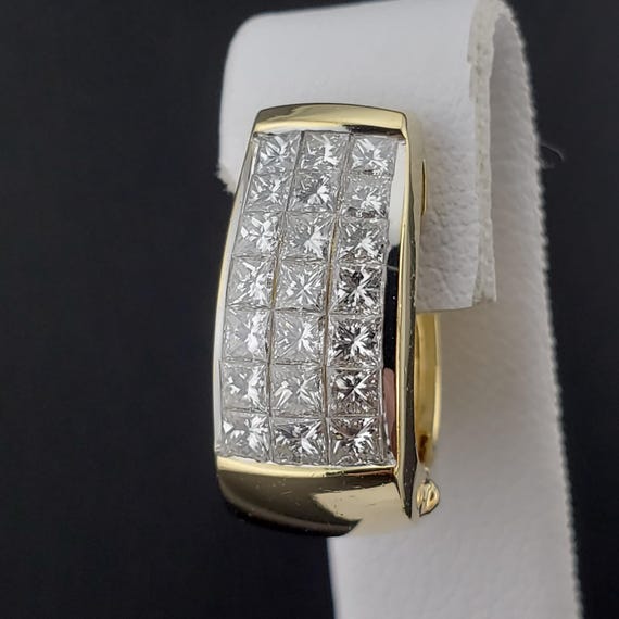Diamond Earrings, Vintage Diamond Hoops, Vintage 18k Yellow Gold Princess Cut Diamond Hinged Hoop Earrings, Diamond Statement Hoops, #C4329 View 4