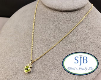 Peridot Pendants, 14k Peridot & Diamond Pendants, 14k Yellow Gold Peridot Pendant With 18" 14k Gold Chain, August Birthstone Jewelry, #P1462