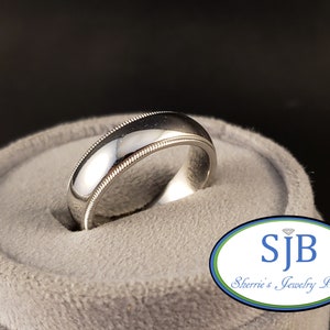 Platinum Bands, Vintage Wedding Bands, Vintage Tiffany & Co. 6mm Beaded Edge Platinum Wedding Band, Anniversary Rings, Size 8.5, #C3065