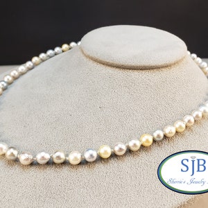 Pearl Strands, Akoya Pearl Necklaces, Multi-Color Akoya Pearls, 18&quot; Akoya Pearl Strand with 14k Yellow Gold Clasp, Wedding Jewelry, #P1385