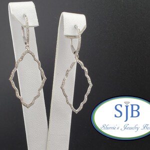 14k Diamond Earrings, Long 14k White Gold Geometric Shape Diamond Dangle Earrings, 14k White Gold Diamond Drop Earrings, #E1235