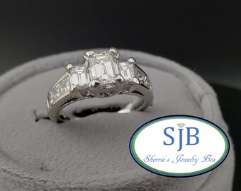 Vintage Engagement Ring, Vintage 14k White Gold Emerald Princess