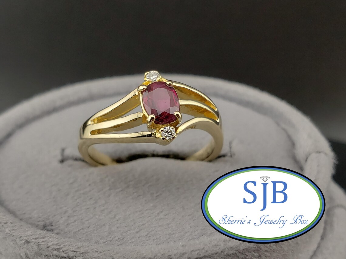 Ruby Stackable Aniversary Rings Vintage Ruby Rings, Vintage 14k Yellow Gold Oval Ruby & Diamond 3 Stone ...