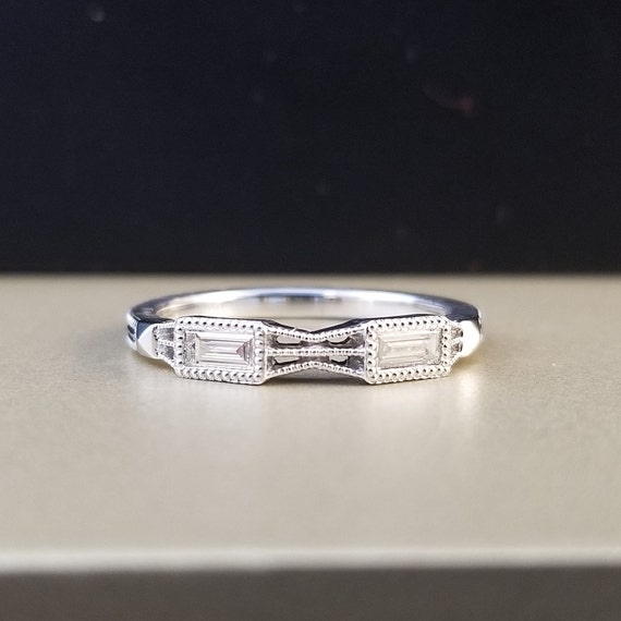 14k White Gold Diamond Bands 15ct Diamond Baguette Wedding Etsy